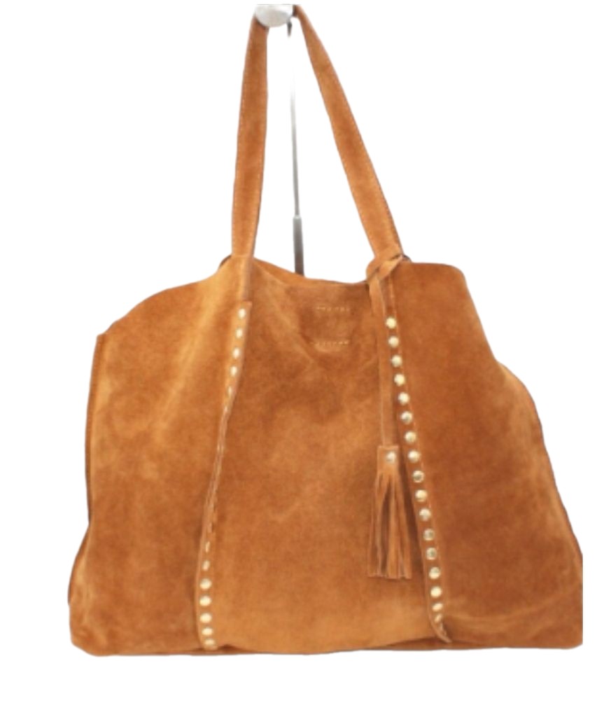 Bolso shopper de ante con remaches en dorado.