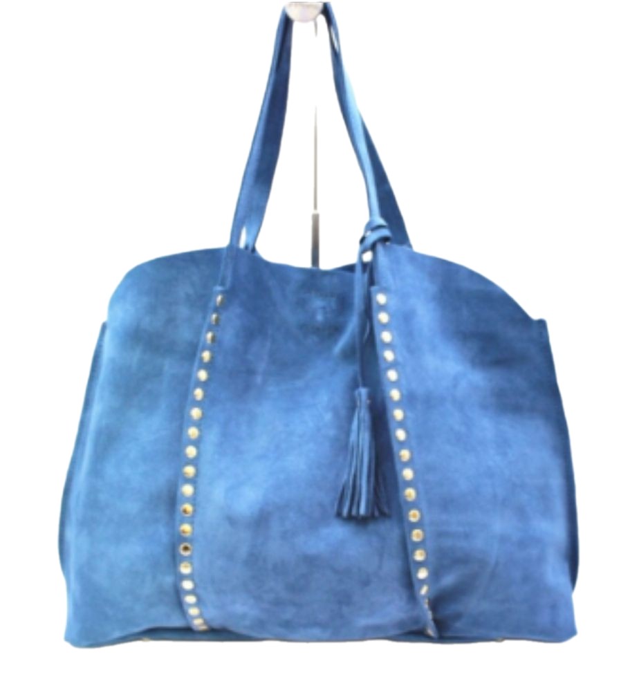 Bolso shopper de ante con remaches en dorado.