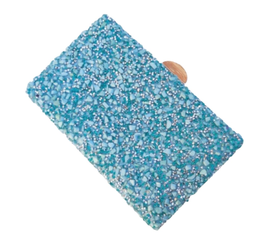 Clutch in TURQUOISE BLUE color. TURQUOISE BLUE party bag