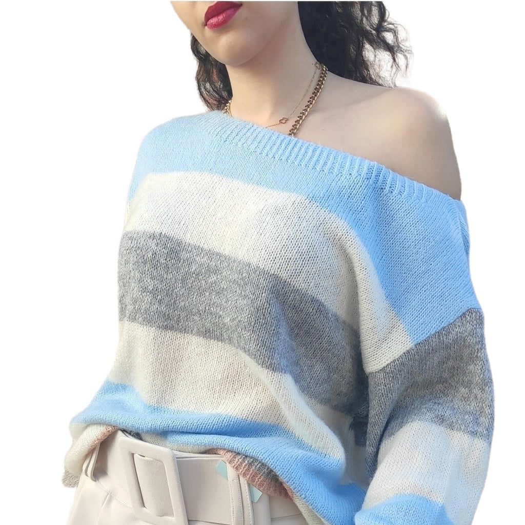 JERSEY rayas azul celeste y beige.