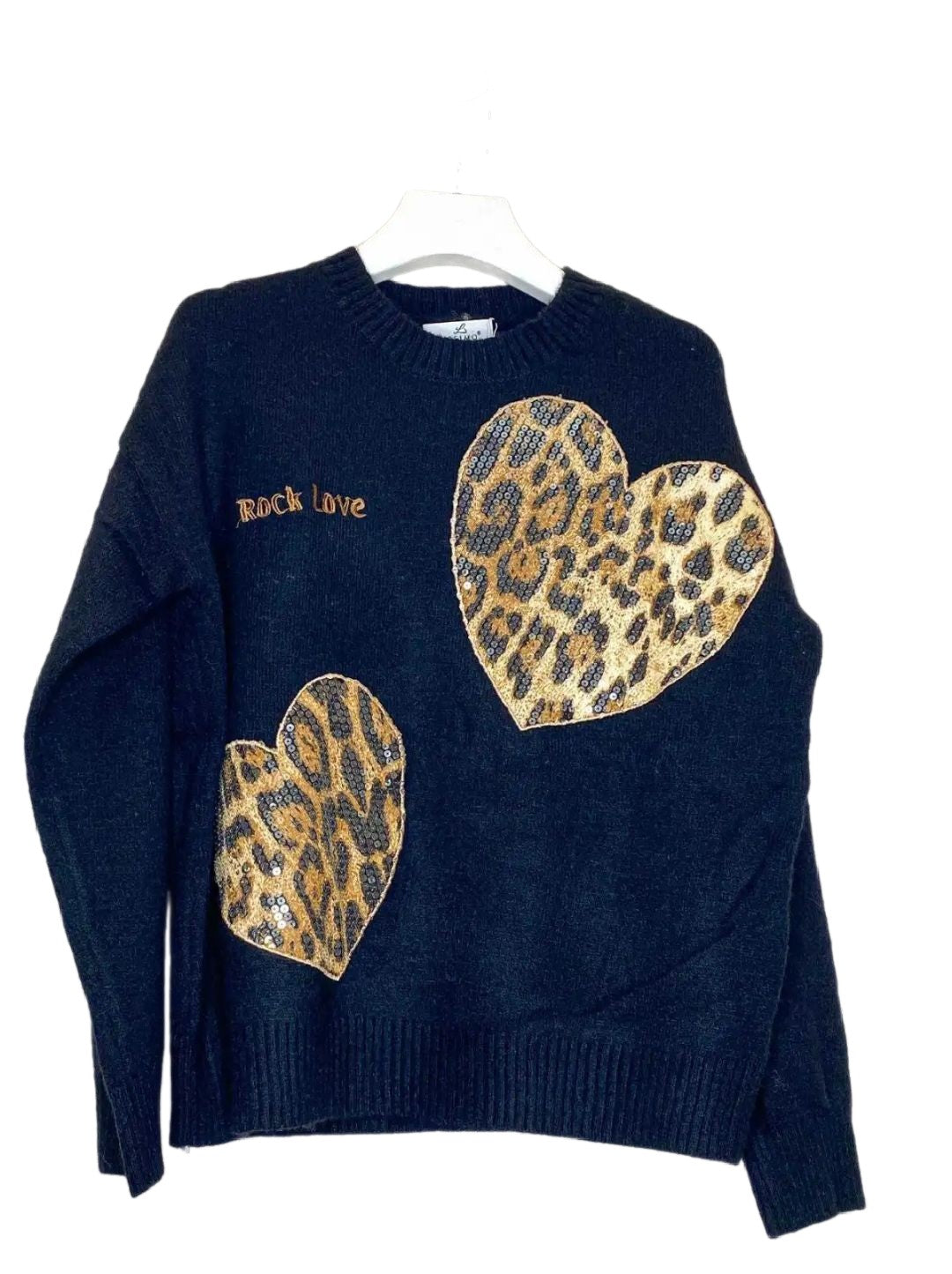 JERSEY Mod CORAZÓN. Jersey negro con corazones en animal print. Talla única: da desde la Talla 34 hasta la 42. Calidad PREMIUM