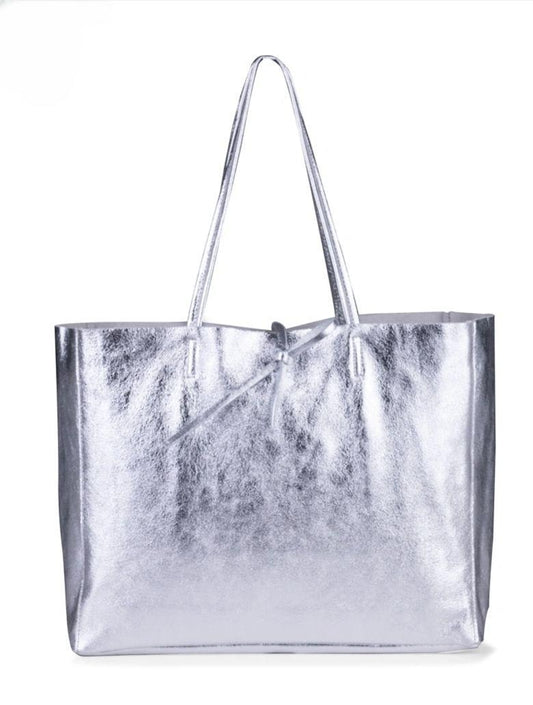 Tote bag en piel metalizada. Piel suave con calidad PREMIUM. Disponible en ORO, PLATA y BRONCE