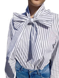 NOVEDAD: Blusa Blanca de rayas Negras y lazada. Mod. MAMEN. Talla única: da desde la 34 a la 42