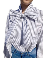 NOVEDAD: Blusa Blanca de rayas Negras y lazada. Mod. MAMEN. Talla única: da desde la 34 a la 42