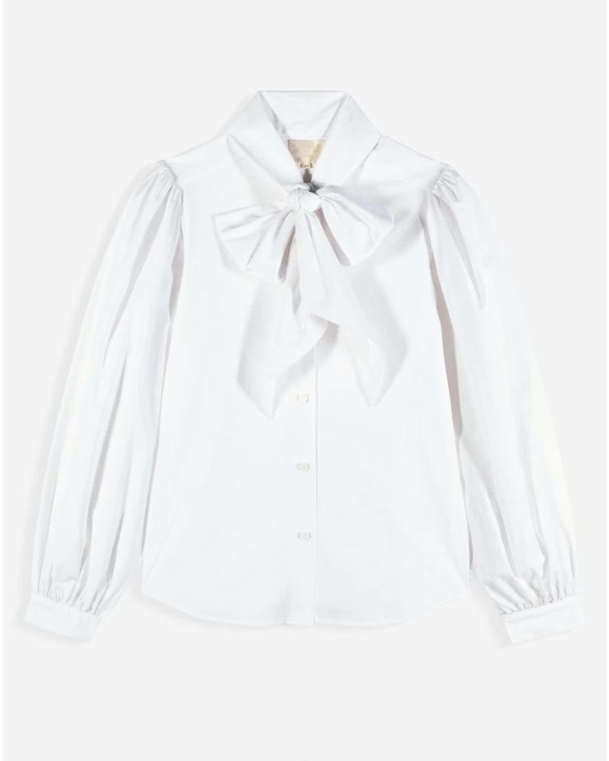 Blusa Blanca Elegante con Moño al Cuello