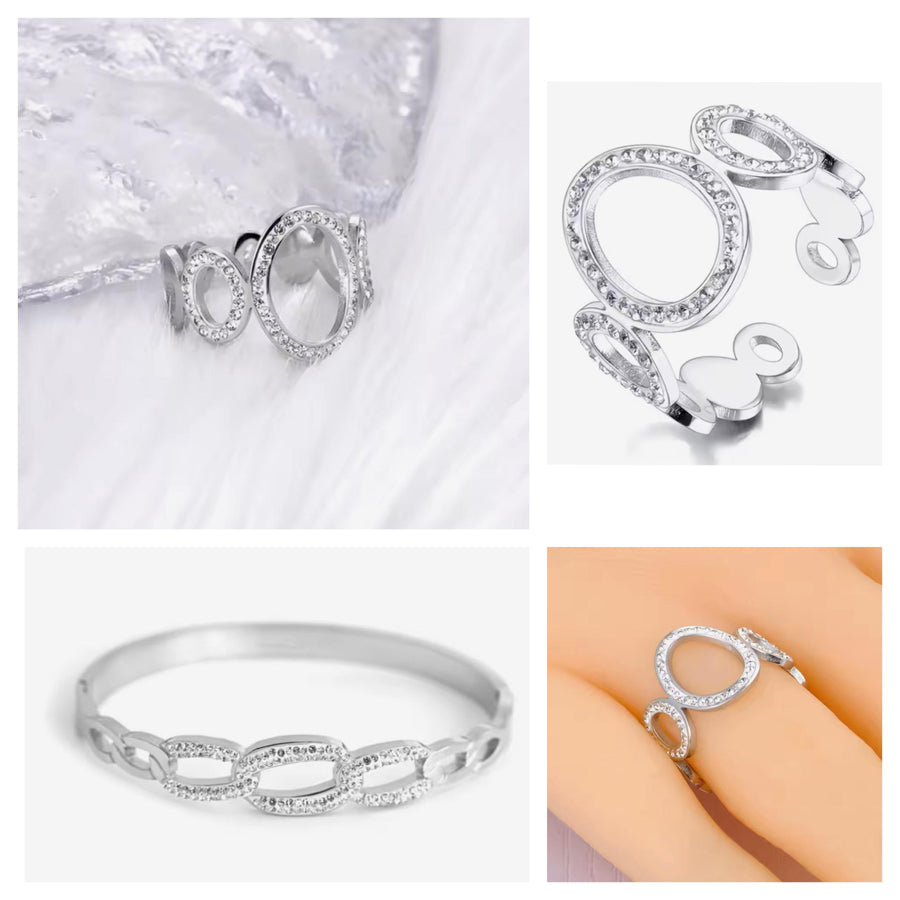 NOVEDAD: Anillo y Pulsera en Acero Inoxidable color PLATA. Modelo MAIKA