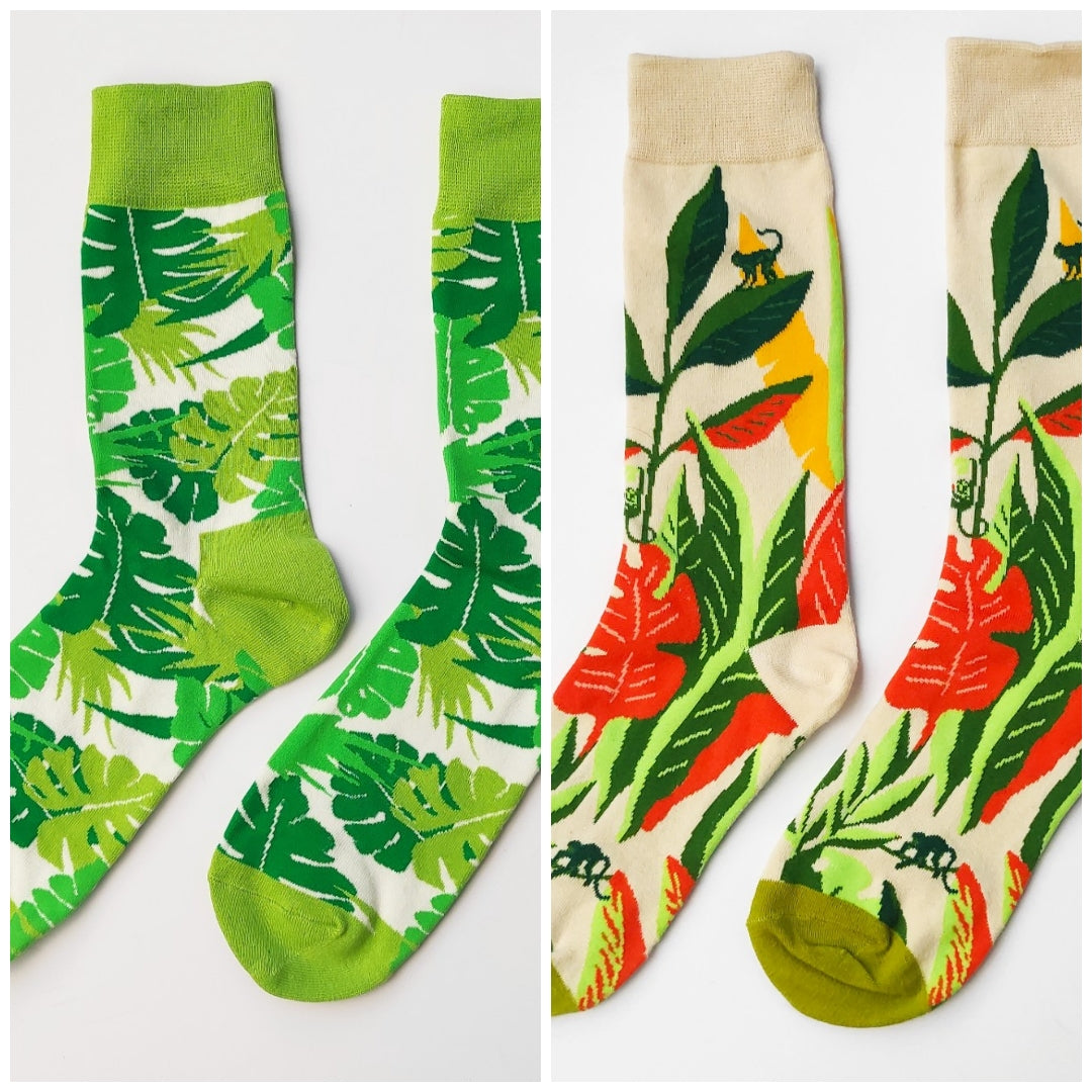 Calcetines de HOJAS VERDES u HOJAS de COLORES. Talla única de adultos. Da talla 35 hasta la 43 EU