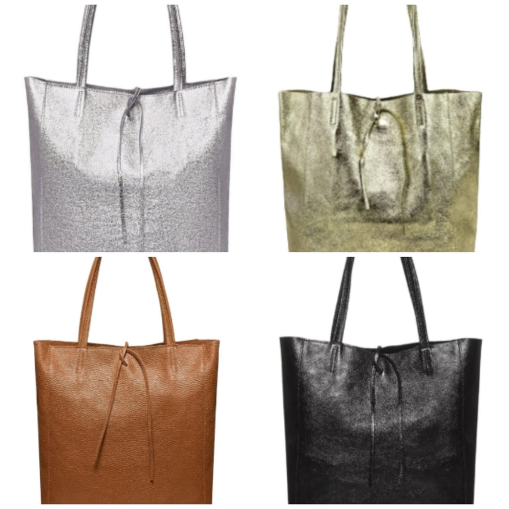Bolso Tote bag de piel en plateado. GENUINE soft LEATHER. Silver Soft Leather Tote, Silver Shopper, Shoulder Bag Silver, Work Handbag Silver