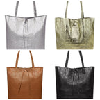 Bolso Tote bag de piel en plateado. GENUINE soft LEATHER. Silver Soft Leather Tote, Silver Shopper, Shoulder Bag Silver, Work Handbag Silver