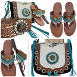 Sandalias de piel + bolso + cinturón boho (piel)