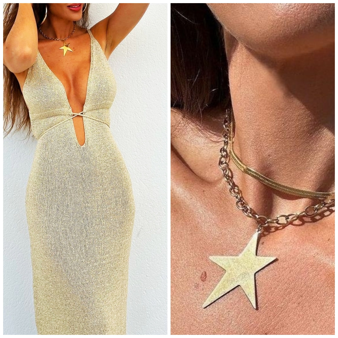 VESTIDO Modelo Queen. Vestido Glitter Dorado. Vestido largo. Talla única. Da hasta la 38