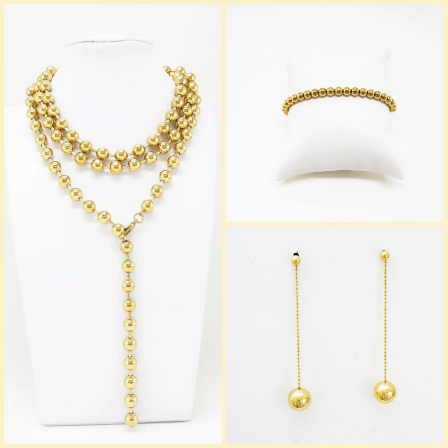 Collar largo ajustable modelo SUZANE.  Acero Inoxidable Disponible pulsera y pendientes a juego.