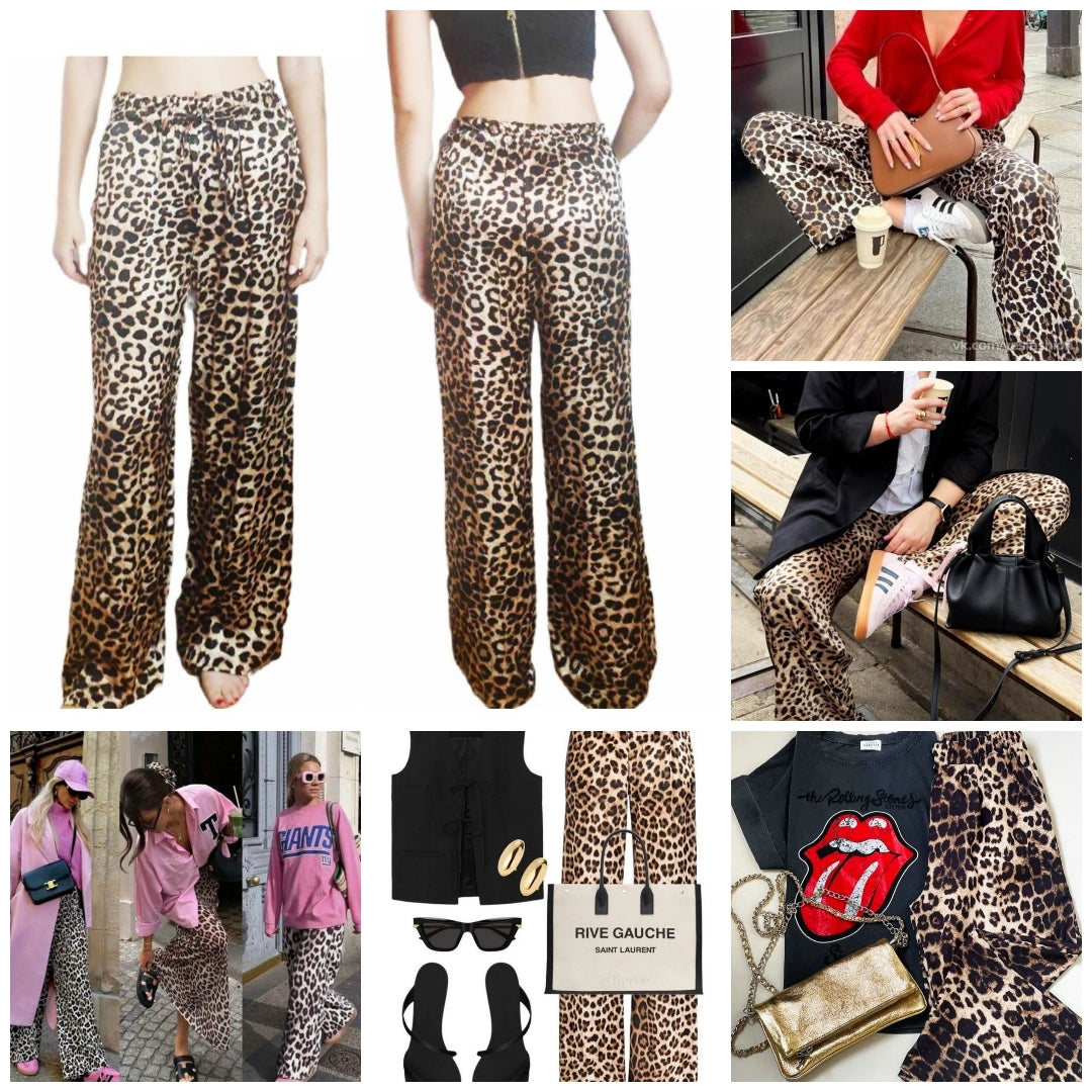 Pantalón Mod. BASIC. CALIDAD PREMIUM. Pantalón de SATÉN en Animal Print con bolsillos