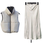 CONJUNTO: Falda lencera marfil o Falda talla M+ Chaleco Mod. Azores. Chaleco acolchado
