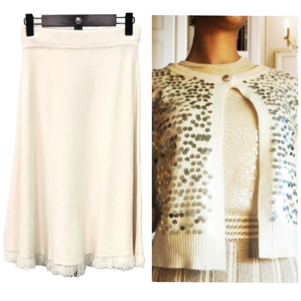 CONJUNTO: Coleccion HELENA: Falda de punto desflecada modelo VAINILLA + Chaqueta de Lentejuelas mod. Helena 2. Talla única. Da hasta la talla 38-40