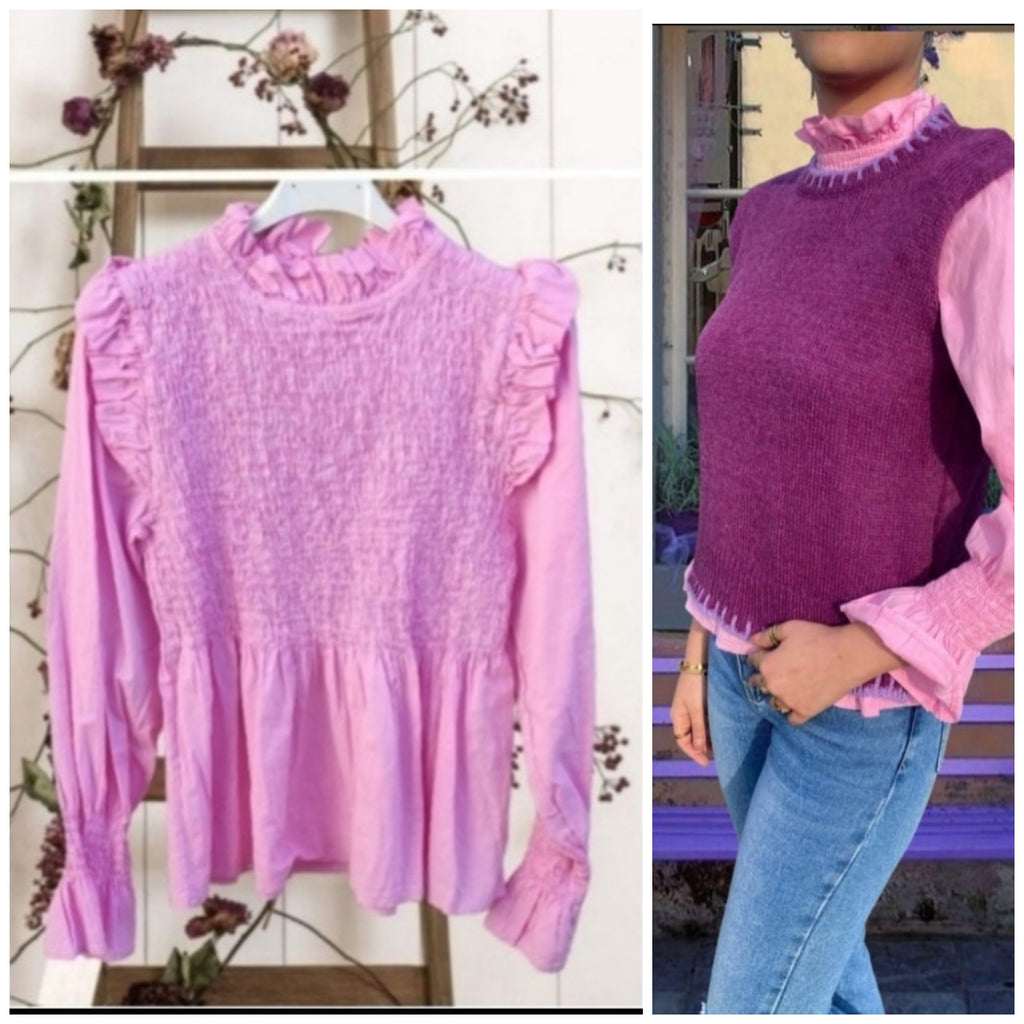 NOVEDAD: Blusa de algodón mod. BEATRICE. Color ROSA. Talla ÚNICA