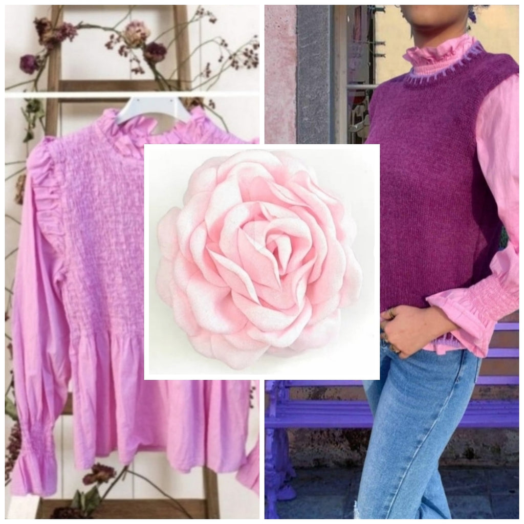 NOVEDAD: Blusa de algodón mod. BEATRICE. Color ROSA. Talla ÚNICA