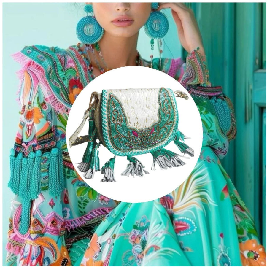 Bolso MADRID de Piel Auténtica. En colores marfil, azul turquesa, dorado, fuchsia. Tamaño MEDIANO