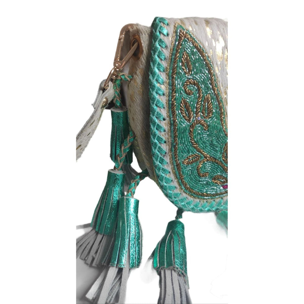 Bolso MADRID de Piel Auténtica. En colores marfil, azul turquesa, dorado, fuchsia. Tamaño MEDIANO