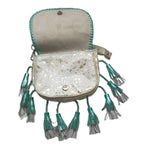 Bolso MADRID de Piel Auténtica. En colores marfil, azul turquesa, dorado, fuchsia. Tamaño MEDIANO