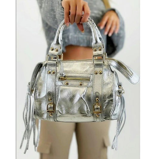 Bolso PLATA de piel auténtica inspiración Balenciaga. Tamaño PEQUEÑO