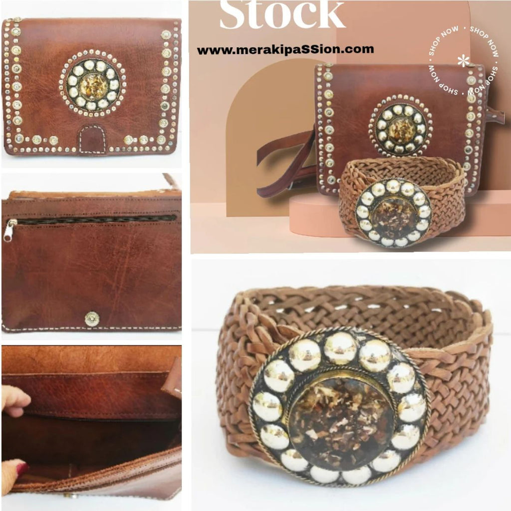 Bolso bandolera de piel + cinturón a juego