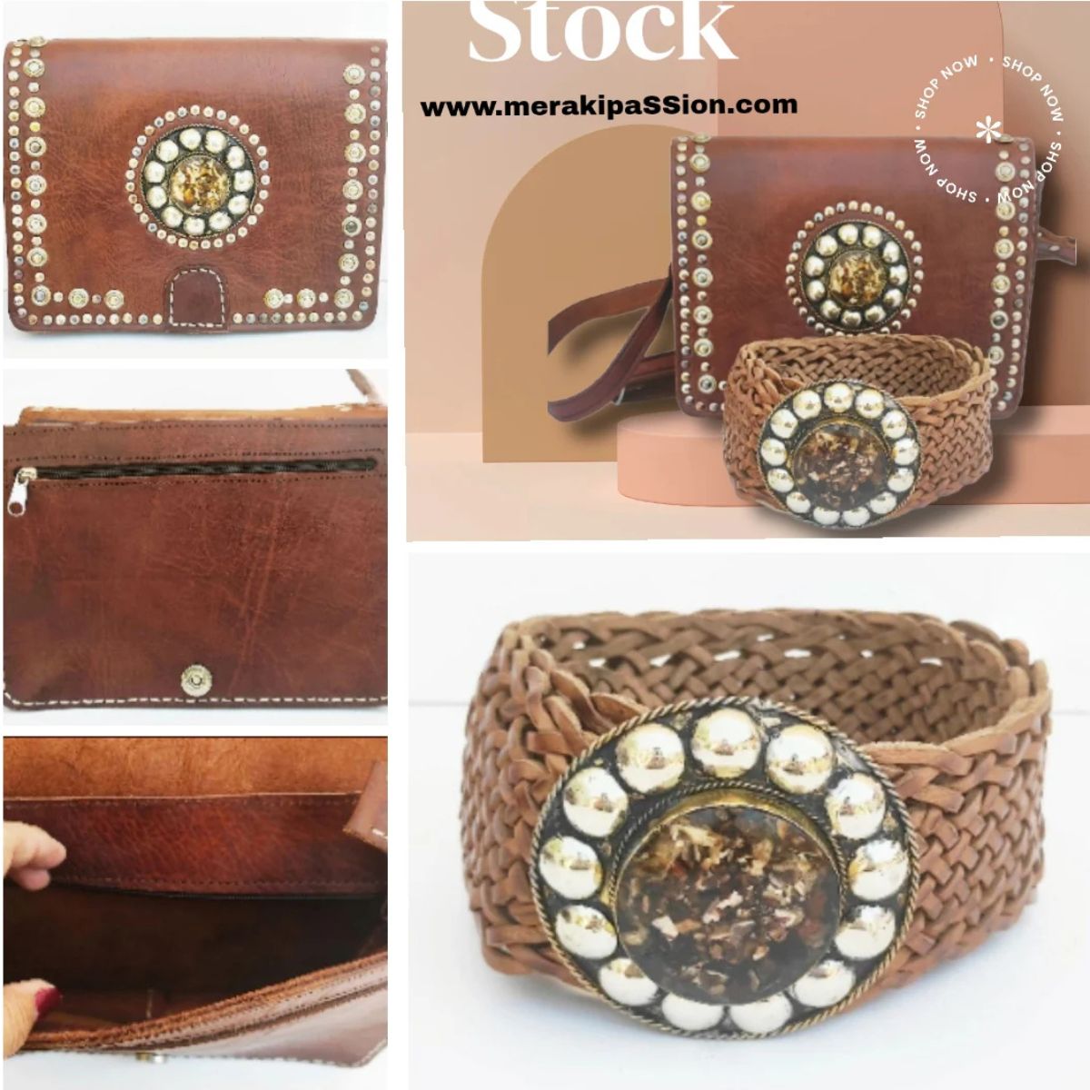 Bolso bandolera de piel + cinturón a juego