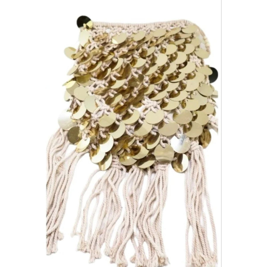 BOLSO bandolera de Crochet y Lentejuelas grandes. Es de algodón 100%. Lleva 1 asa larga, está forrado. Cierre con cremallera. No pesa. Es monísimo