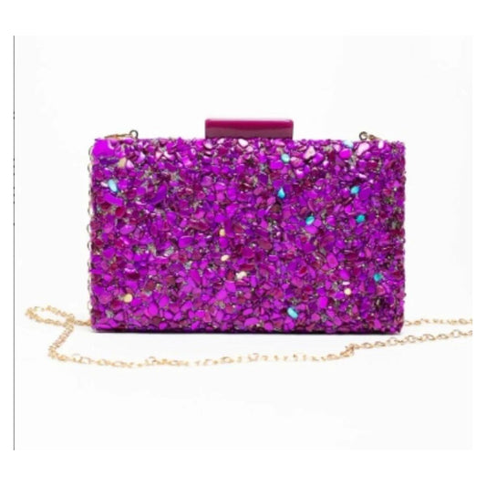 Party bag. Fuchsia Bougainvillea clutch with stones. Hot Pink clutch