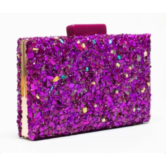 Party bag. Fuchsia Bougainvillea clutch with stones. Hot Pink clutch