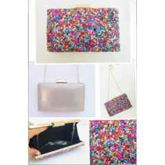 Bolso fiesta. Clutch de piedritas de múltiples colores. Muy combinable y elegante