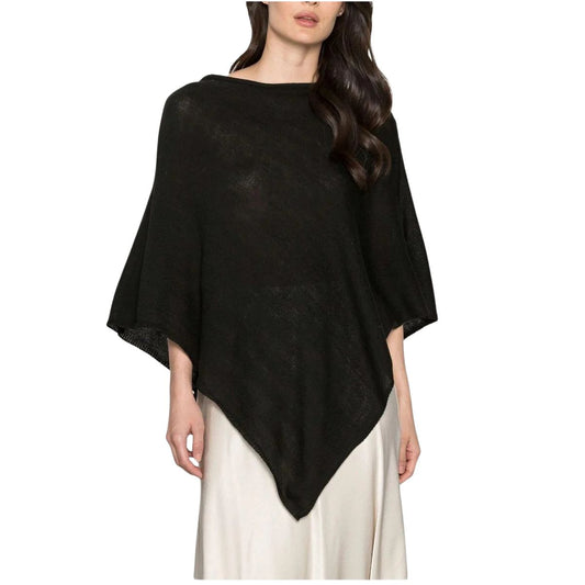 Knitted cape or poncho in shiny BLACK.