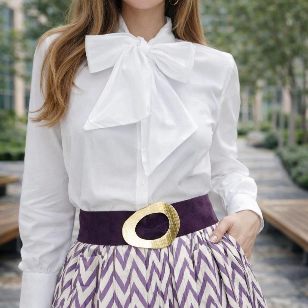 Blusa Blanca Elegante con Moño al Cuello