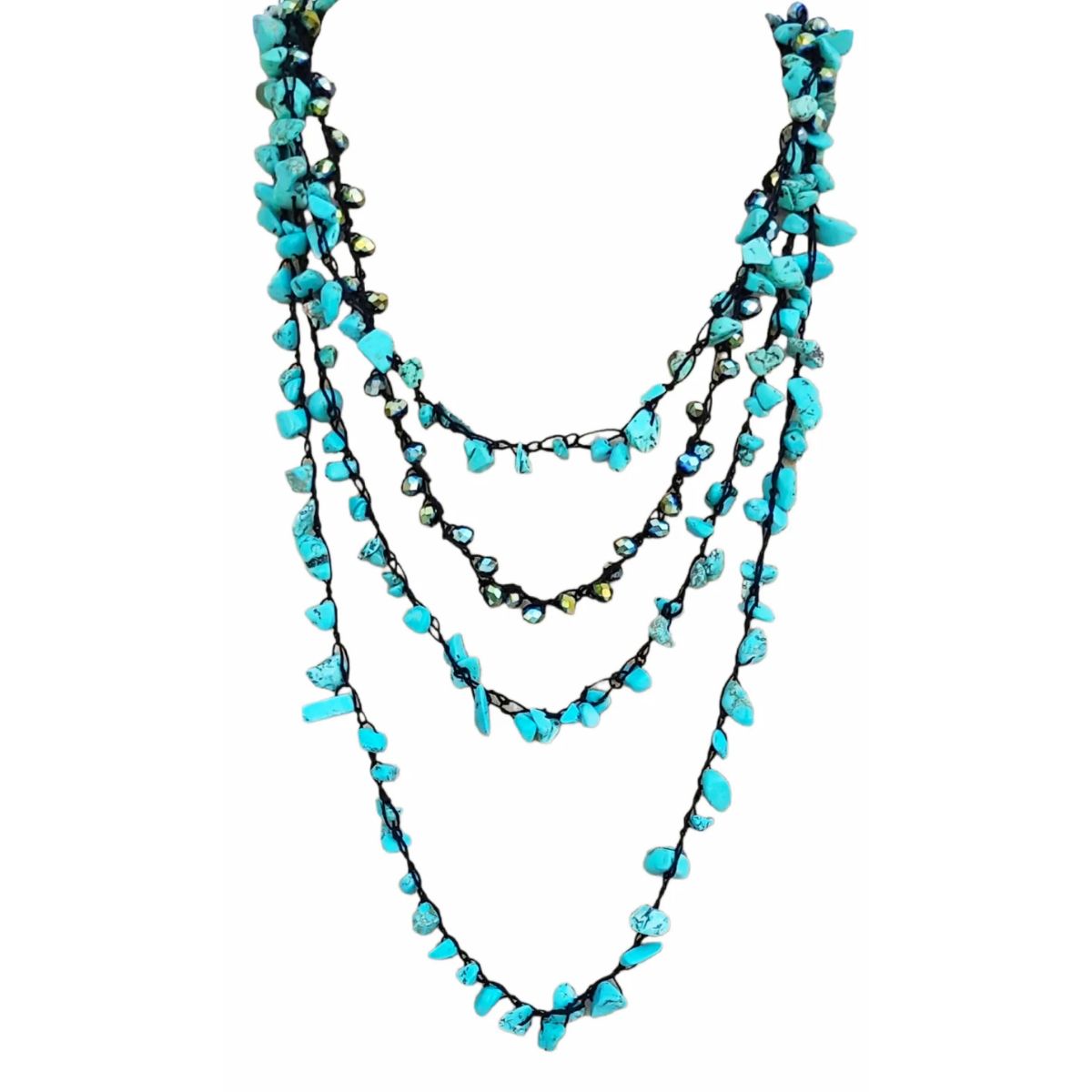 Crochet necklace with TURQUOISE BLUE stones