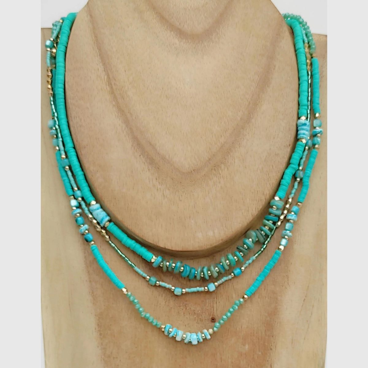 Gargantilla Boho Chic de 3 Filas | Arcilla Polimérica Salmón y Turquesa | Handmade