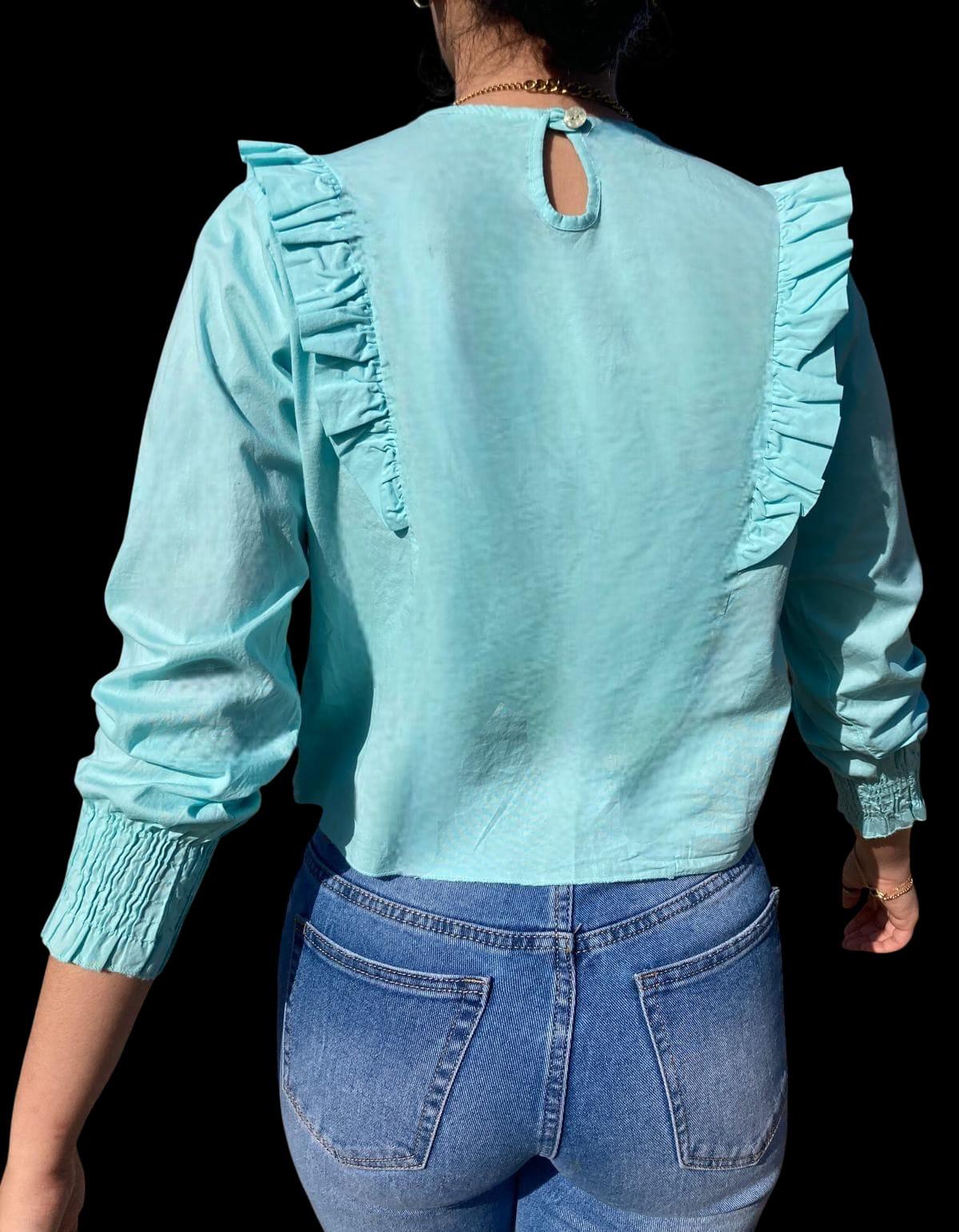 NOVEDAD: Blusa de algodón color Azul Turquesa. Mod. Vaiana. Talla única: da desde la 34 a la 38-40