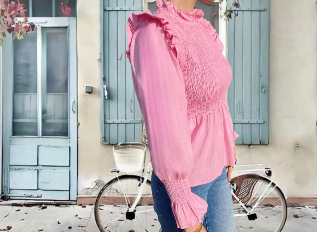 NOVEDAD: Blusa de algodón mod. BEATRICE. Color ROSA. Talla ÚNICA