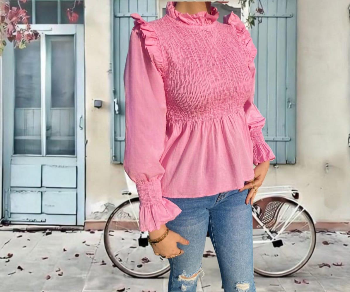 NOVEDAD: Blusa de algodón mod. BEATRICE. Color ROSA. Talla ÚNICA