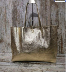 Bolso Tote bag de piel metalizada en color ORO, PLATA y BRONCE, grande. Piel muy suave