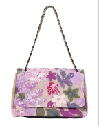 Bolso Tote de lentejuelas en tonos naranjas y verde militar. Con cadenas para colgar al hombro