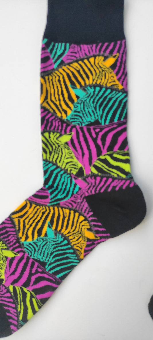 Calcetines de CEBRAS de COLORES. Talla única de adultos. Da talla 35 hasta la 43 EU