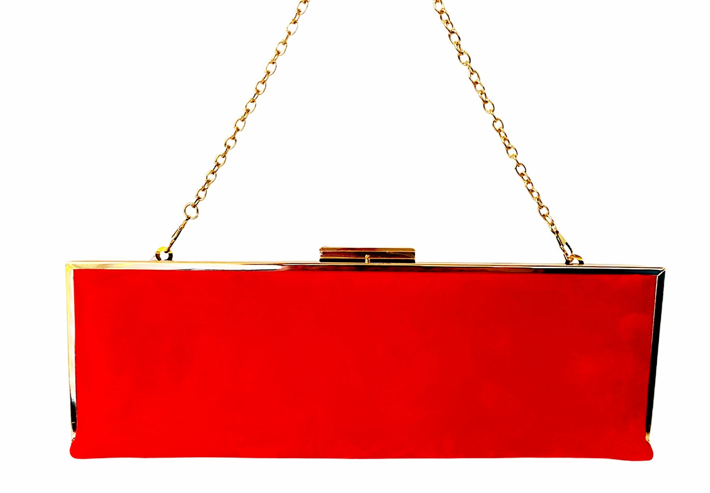 Bolso de fiesta rectangular. Hecho en suave antelina ROJO Valentino. Con 1 cadena de regalo.  Elegantisimo