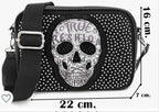 BANDOLERA de calavera con pedrería: Elegancia gótica en piel PU