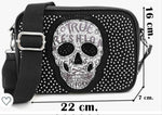 SKULL shoulder bag with rhinestones. PU leather material.