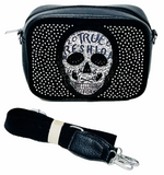 SKULL shoulder bag with rhinestones. PU leather material.