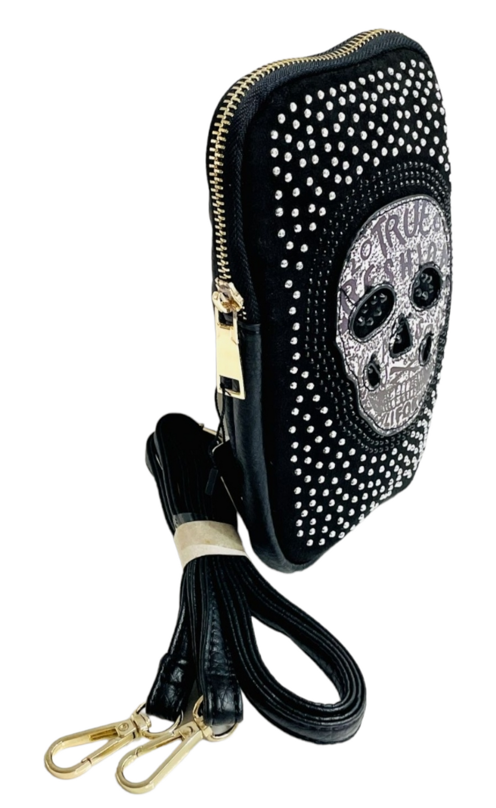 Bolso para móvil de CALAVERA con pedrería. Material piel PU. Mobile bag.
