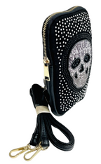 Bolso para móvil de CALAVERA con pedrería. Material piel PU. Mobile bag.