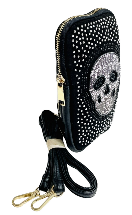 CALAVERA mobile phone bag with rhinestones. PU leather material. Mobile Crossbody bag.