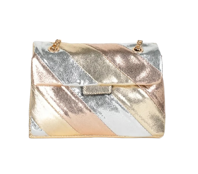 Bag in metallic tones: gold, silver and champagne. PU leather material. Crossbody bag.
