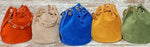 Suede leather bucket bag with eyelet handle + gold chain. Various colors available